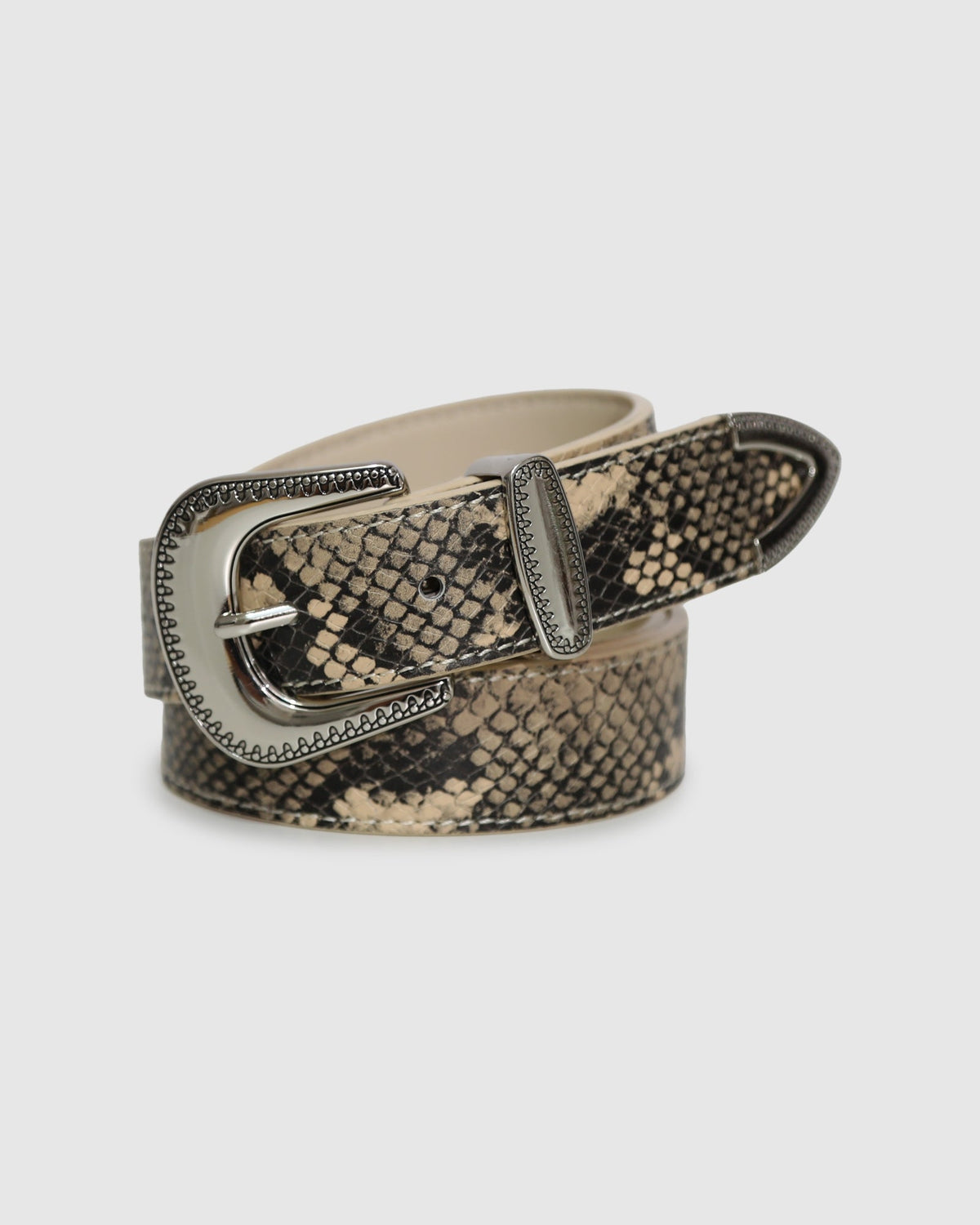 Snake Reset Western Belt with engraved silver-tone buckle and keeper - alternate view