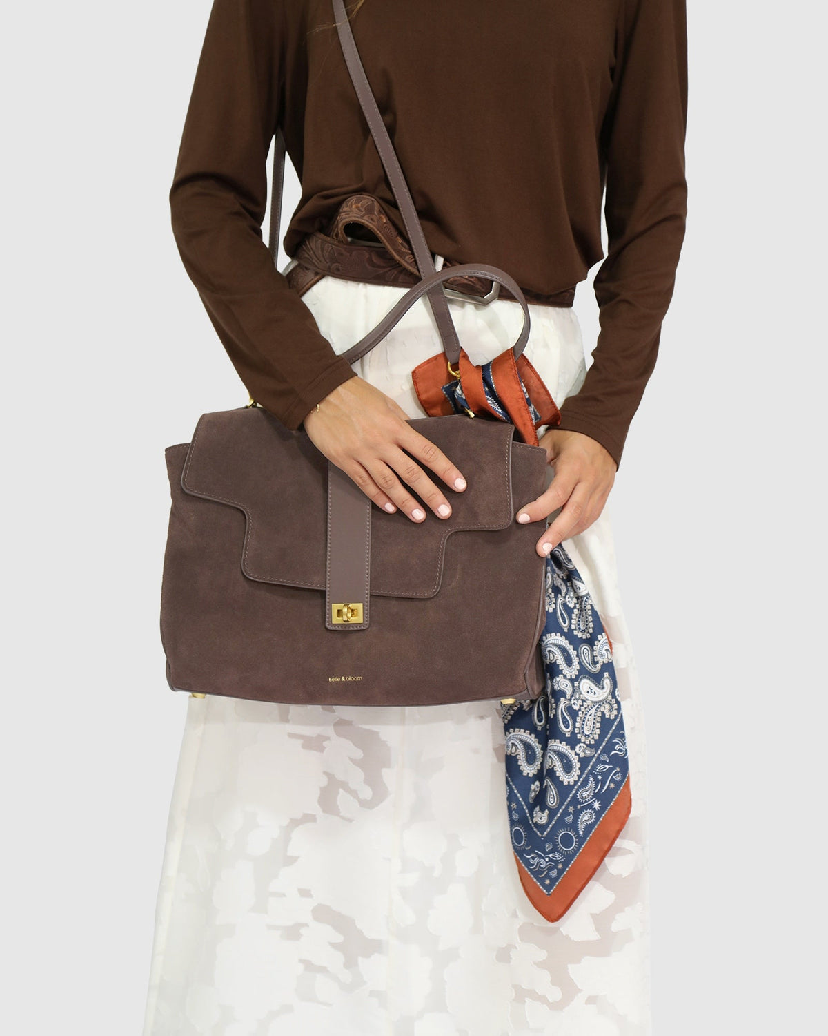 Chocolate Skyfall Reimagined Shopper Bag with magnetic flap closure with turn-lock detail - alternate view