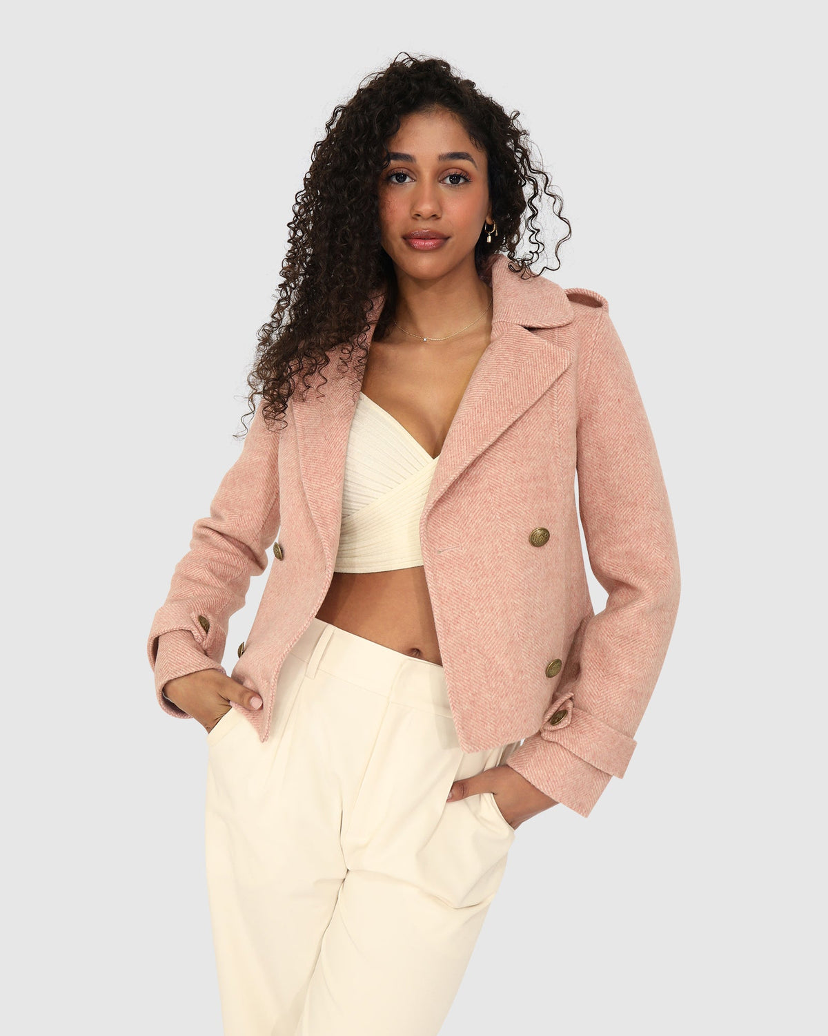 Better Off Wool Blend Military Peacoat - Blush