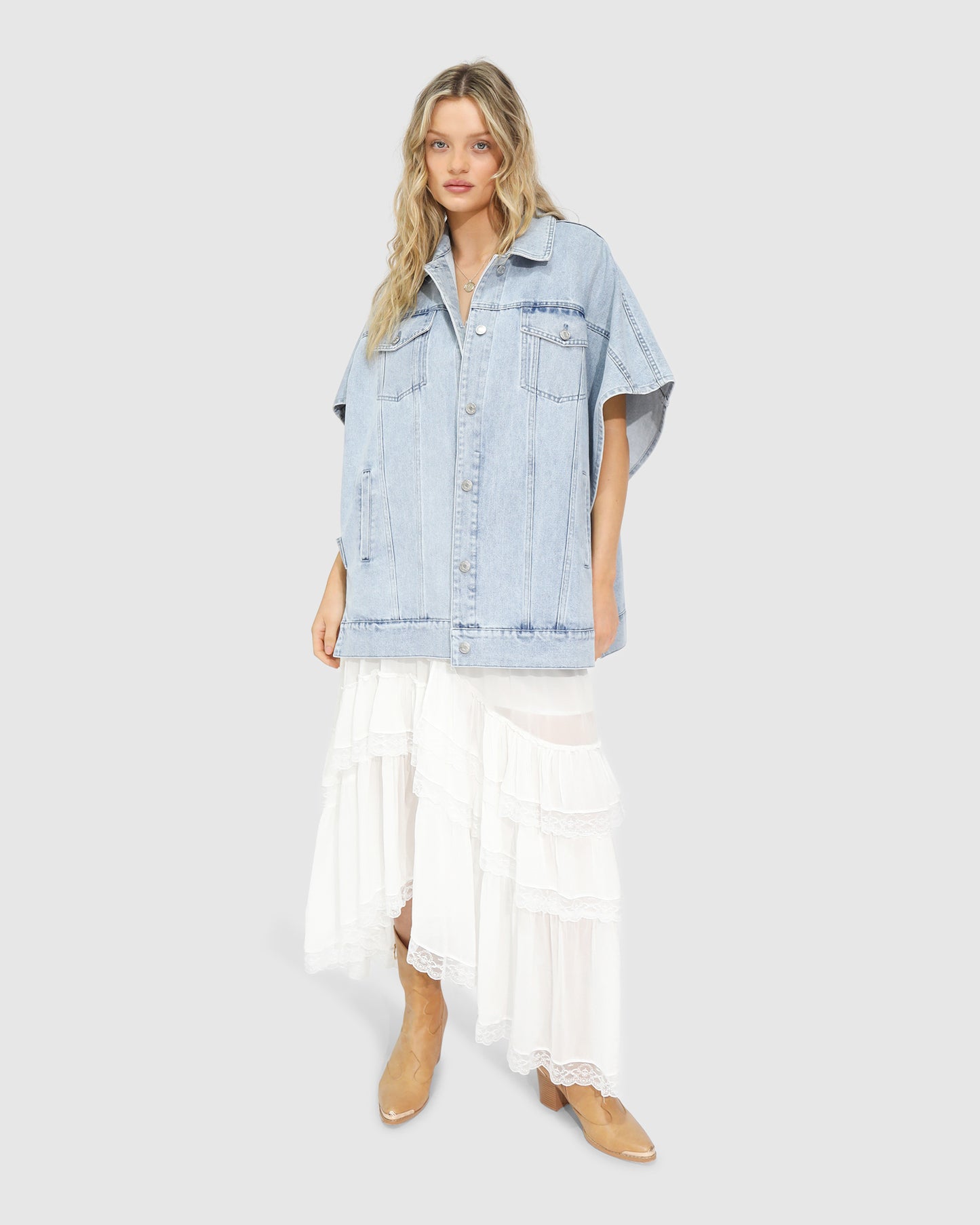 California Soul Oversized Denim Vest - Stonewash