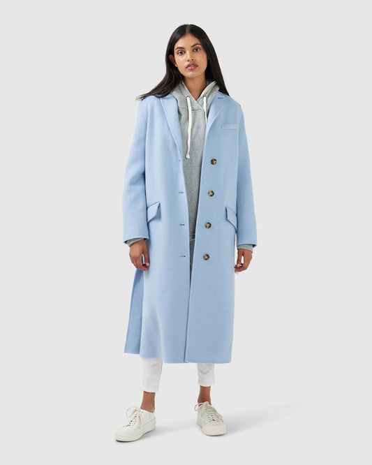 Skylight Wool Blend Longline Coat - Sky Blue