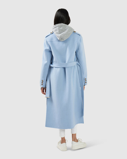 Skylight Wool Blend Longline Coat - Sky Blue