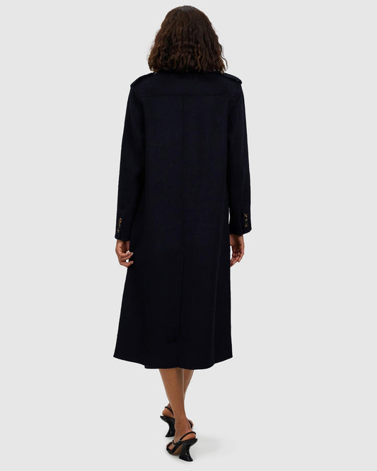 Tainted Love Wool Blend Longline Coat - Navy