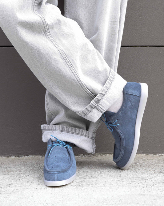 Stonewash Blue Heatwave Suede Boat Shoes with soft suede upper with stitched moccasin-style toe and comfortable slip-on