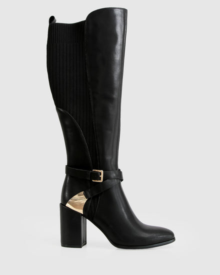 Breton Leather Knee High Boot - Black
