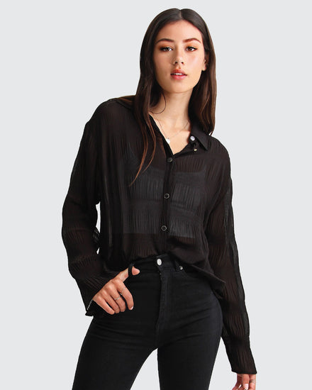 Yoko Shirred Chiffon Blouse - Black