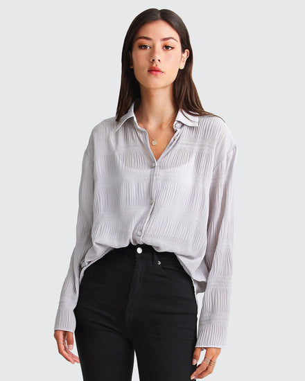 Yoko Shirred Chiffon Blouse - Grey