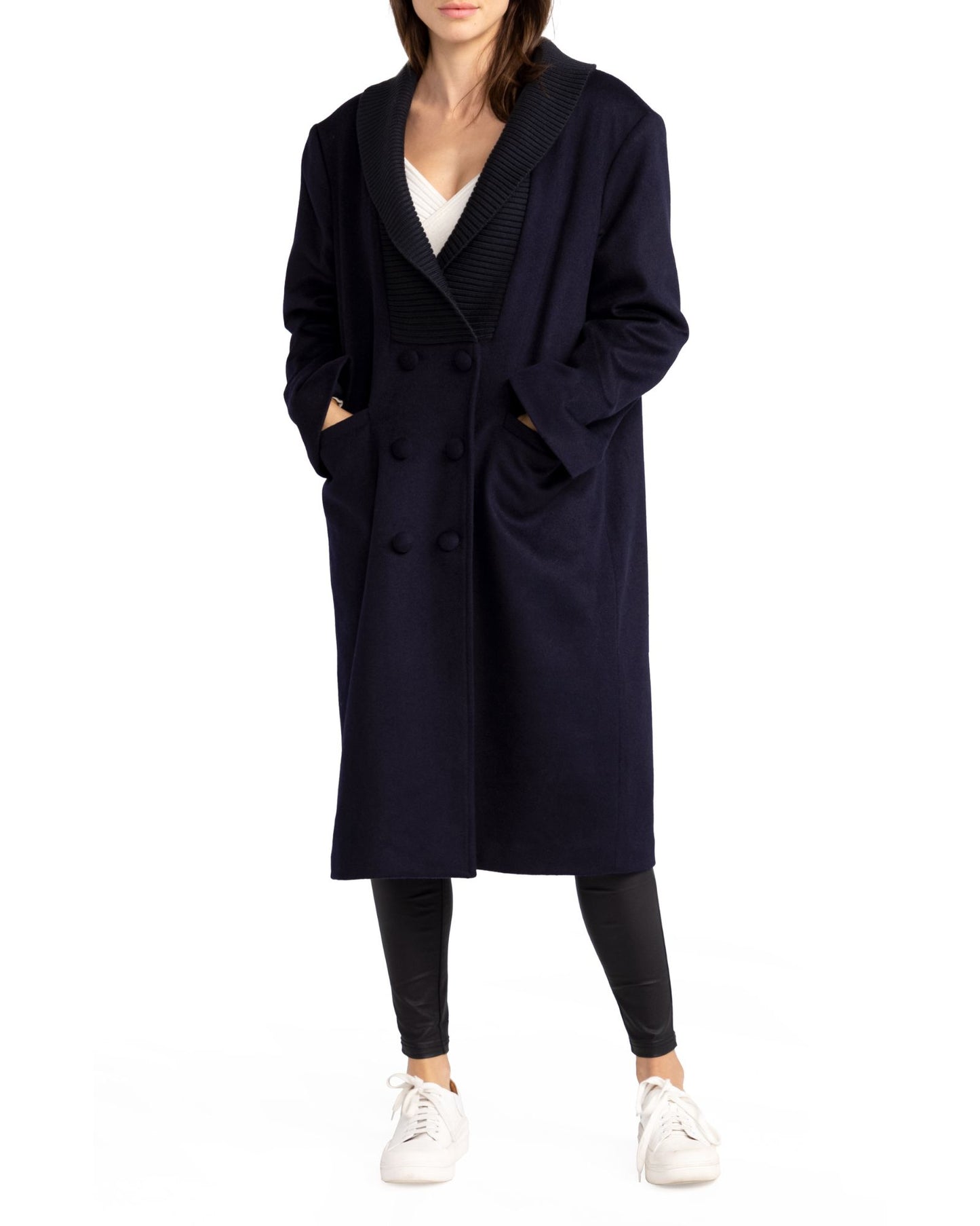 After Party Wool Blend Qulited Lining Coat - Navy