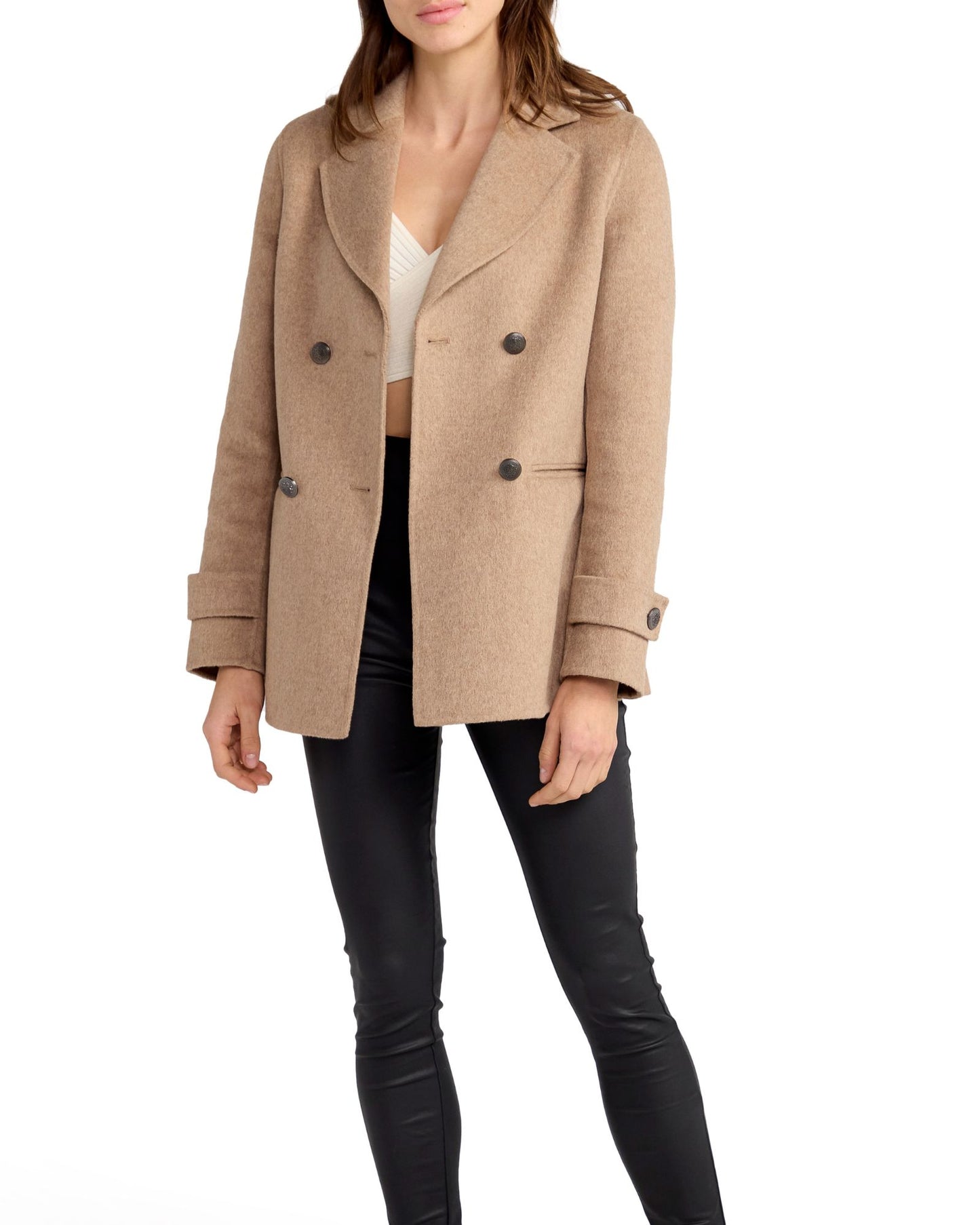 Forget You Wool Blend Military Peacoat - Oat
