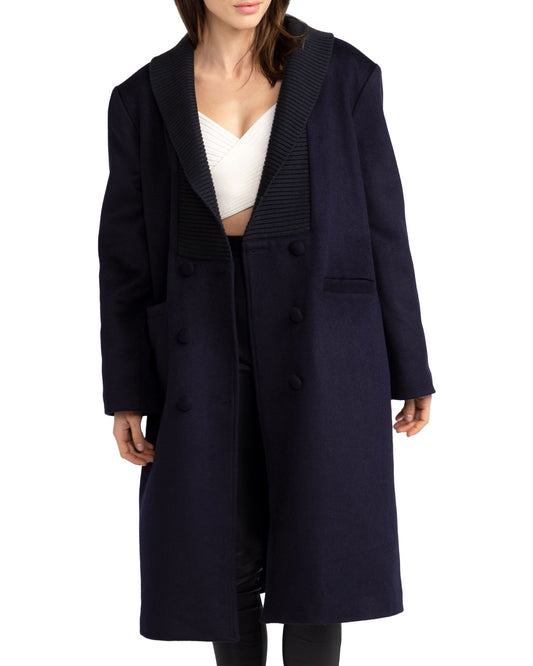 After Party Wool Blend Qulited Lining Coat - Navy
