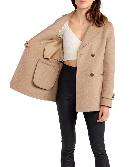 Forget You Wool Blend Military Peacoat - Oat