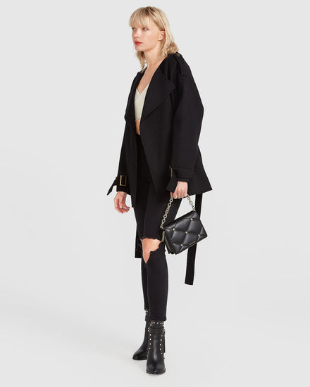 Let Me Go Wool Blend Collarless Coat - Black