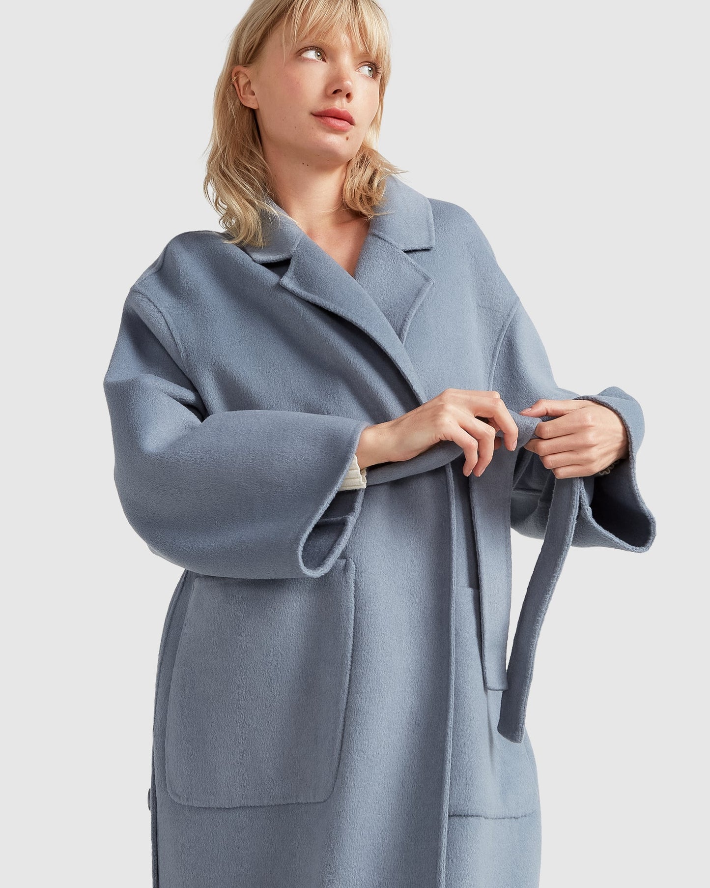Wide Awake Split Hem Wool Blend Overcoat - Denim Blue