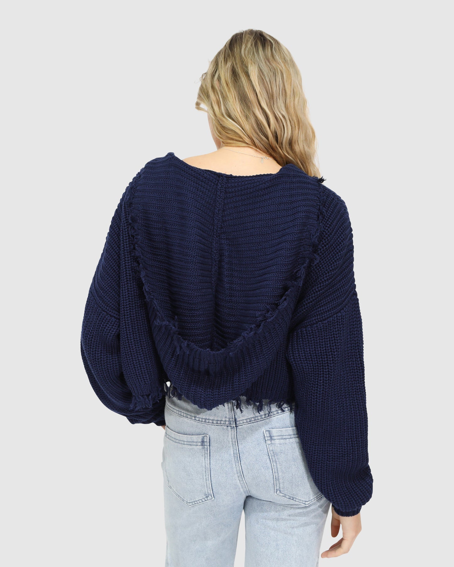 Another Love Fringe Zip Knit - Navy