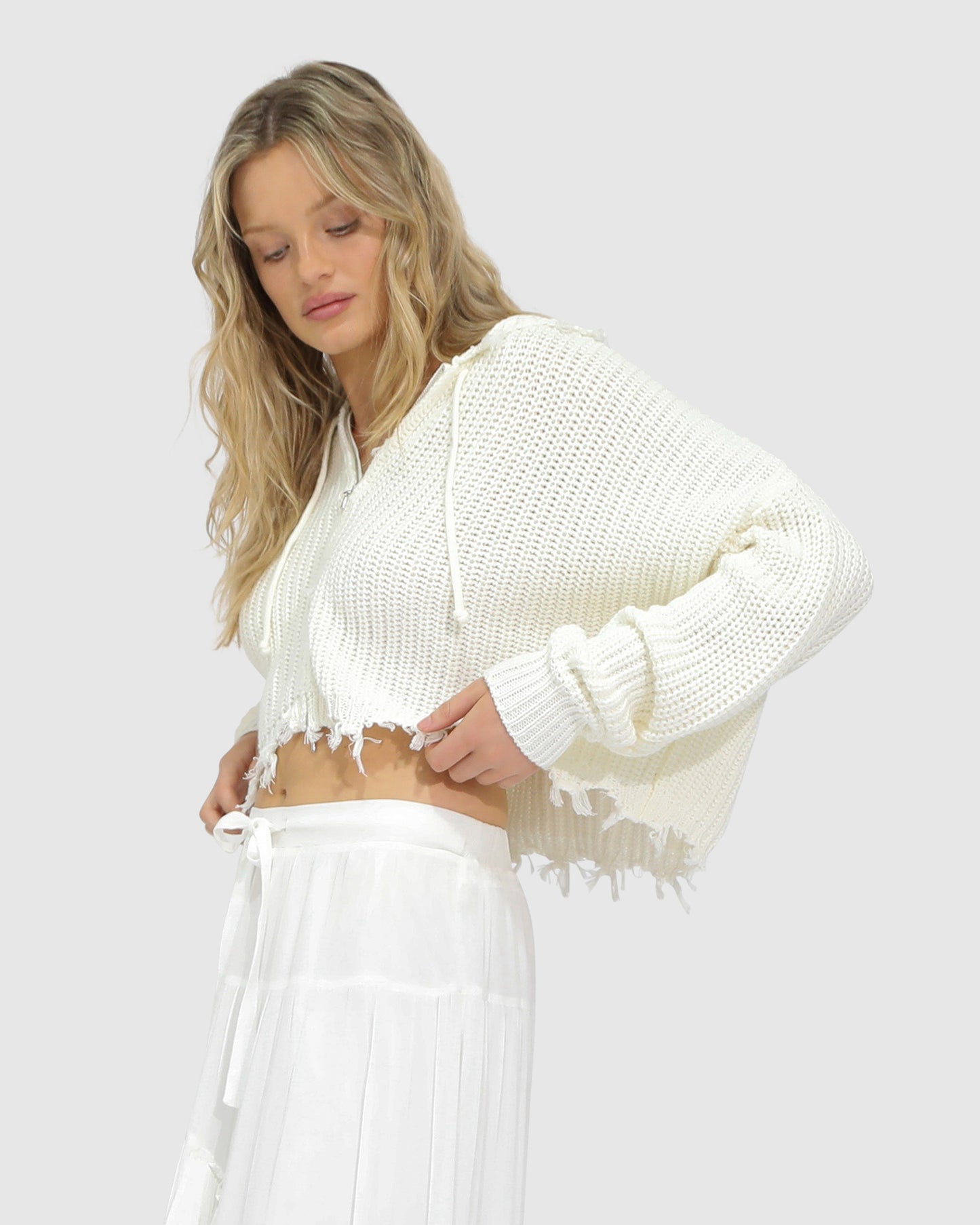 Another Love Fringe Zip Knit - Cream