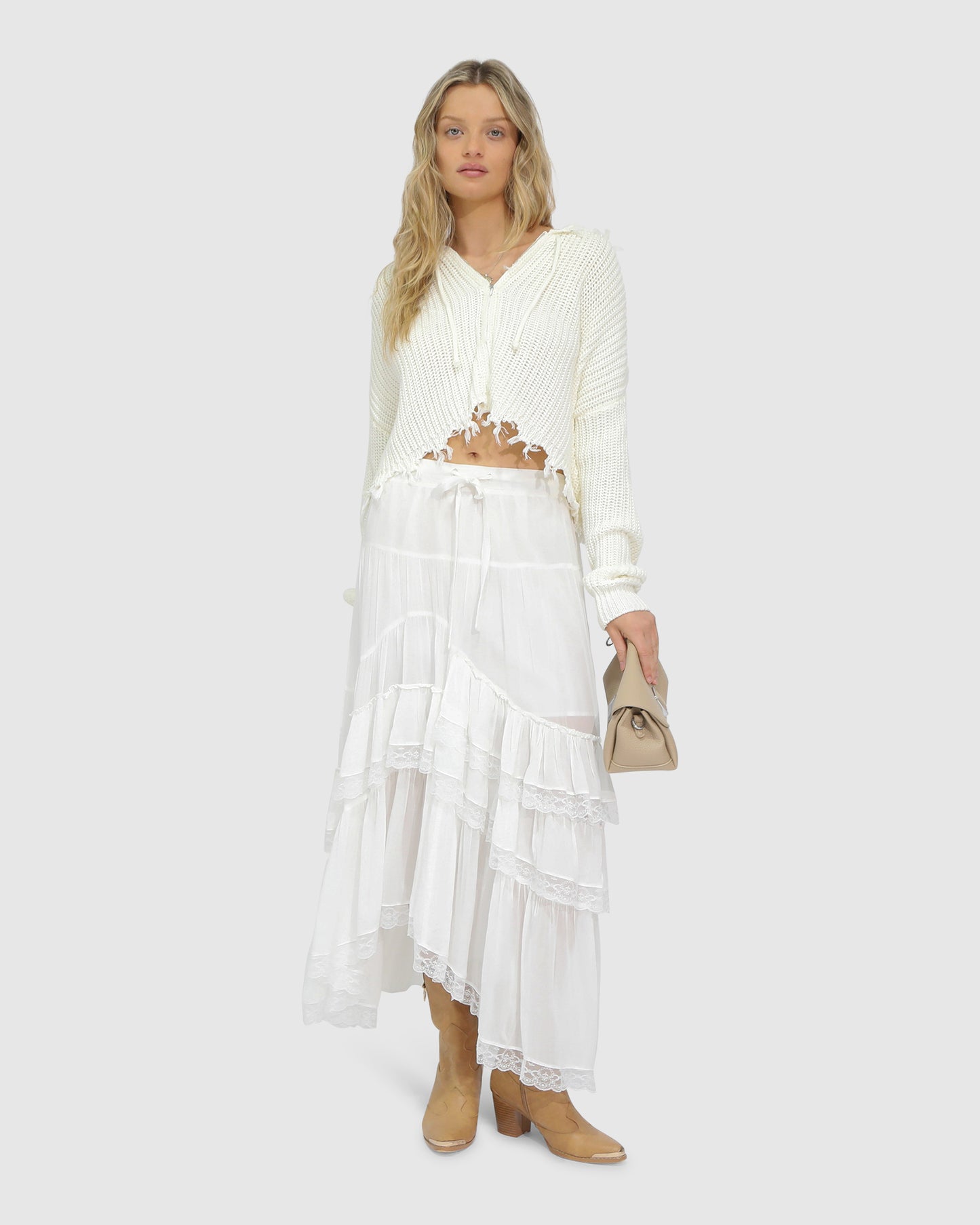 Another Love Fringe Zip Knit - Cream