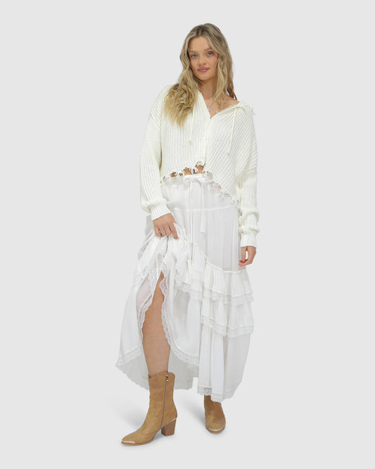Another Love Fringe Zip Knit - Cream