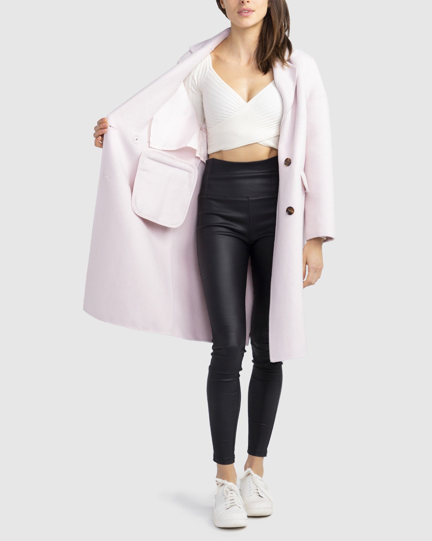 Amnesia Wool Blend Oversized Coat - Pale Pink
