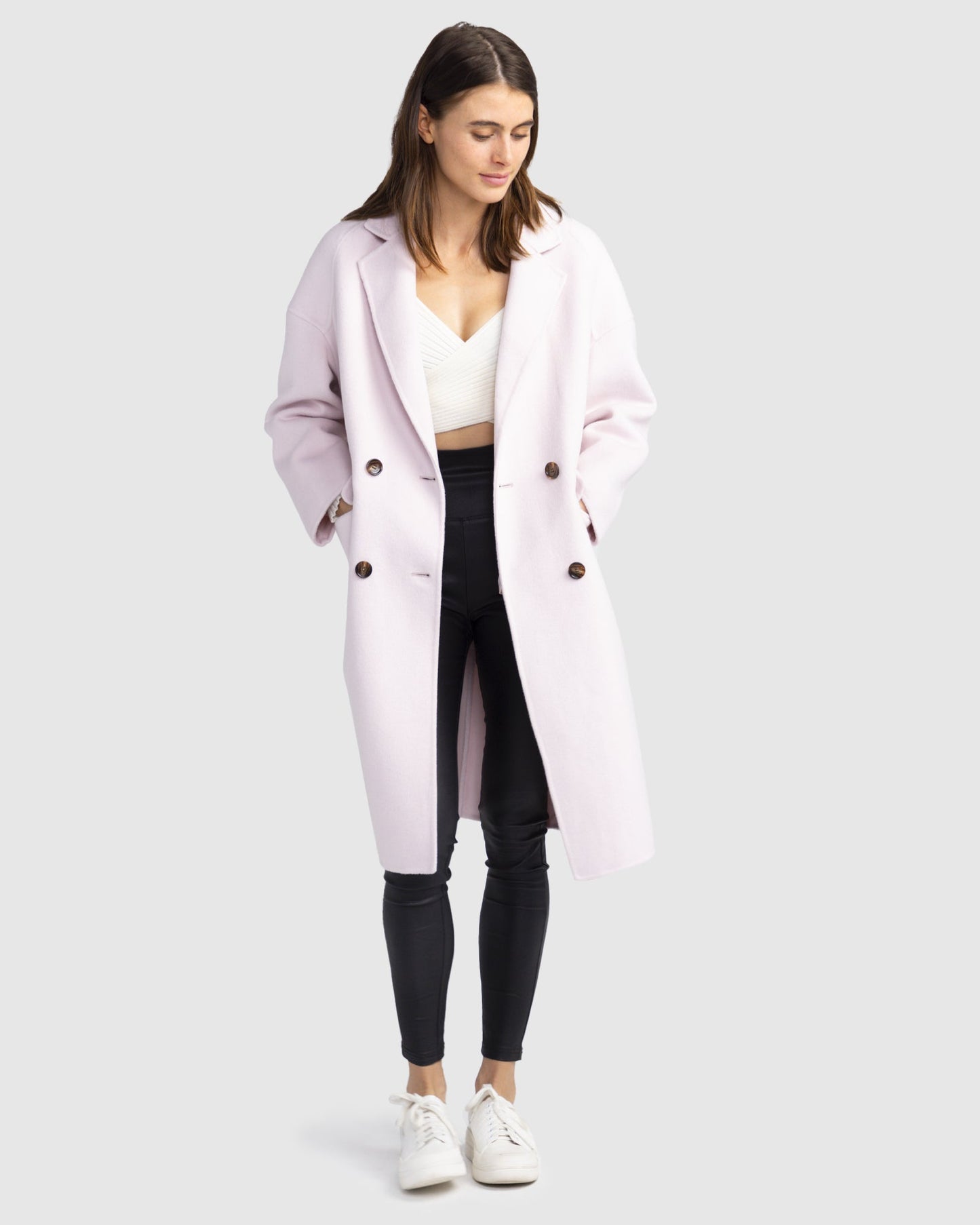 Amnesia Wool Blend Oversized Coat - Pale Pink