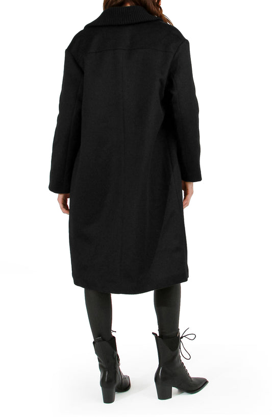 After Party Wool Blend Qulited Lining Coat - Black