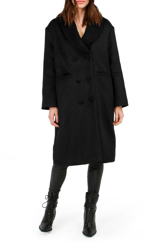 After Party Wool Blend Qulited Lining Coat - Black