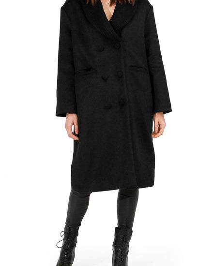 After Party Wool Blend Qulited Lining Coat - Black