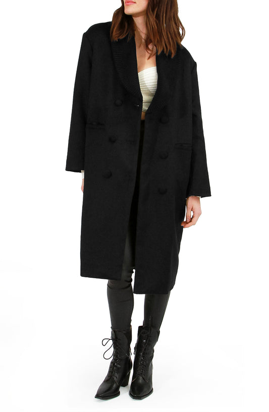 After Party Wool Blend Qulited Lining Coat - Black