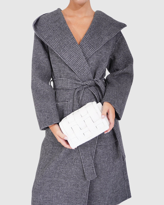 Arcadia Wool Blend Oversided Coat with Hood - Black/White