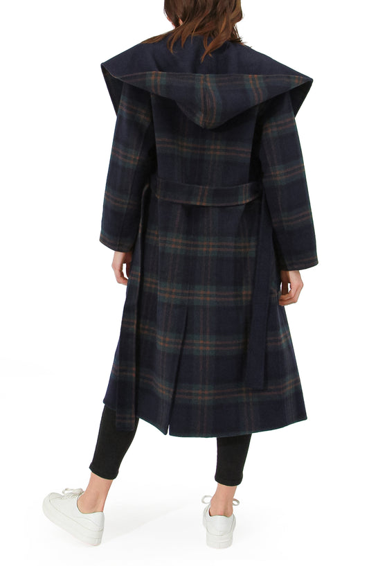 Arcadia Wool Blend Oversided Coat with Hood - French Navy