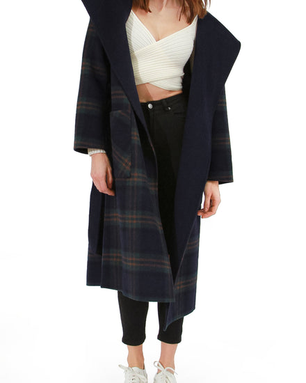 Arcadia Wool Blend Oversided Coat with Hood - French Navy