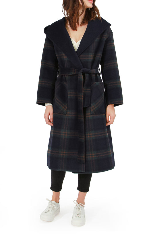 Arcadia Wool Blend Oversided Coat with Hood - French Navy