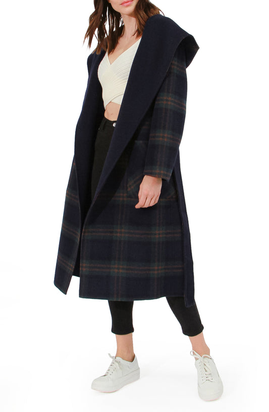 Arcadia Wool Blend Oversided Coat with Hood - French Navy