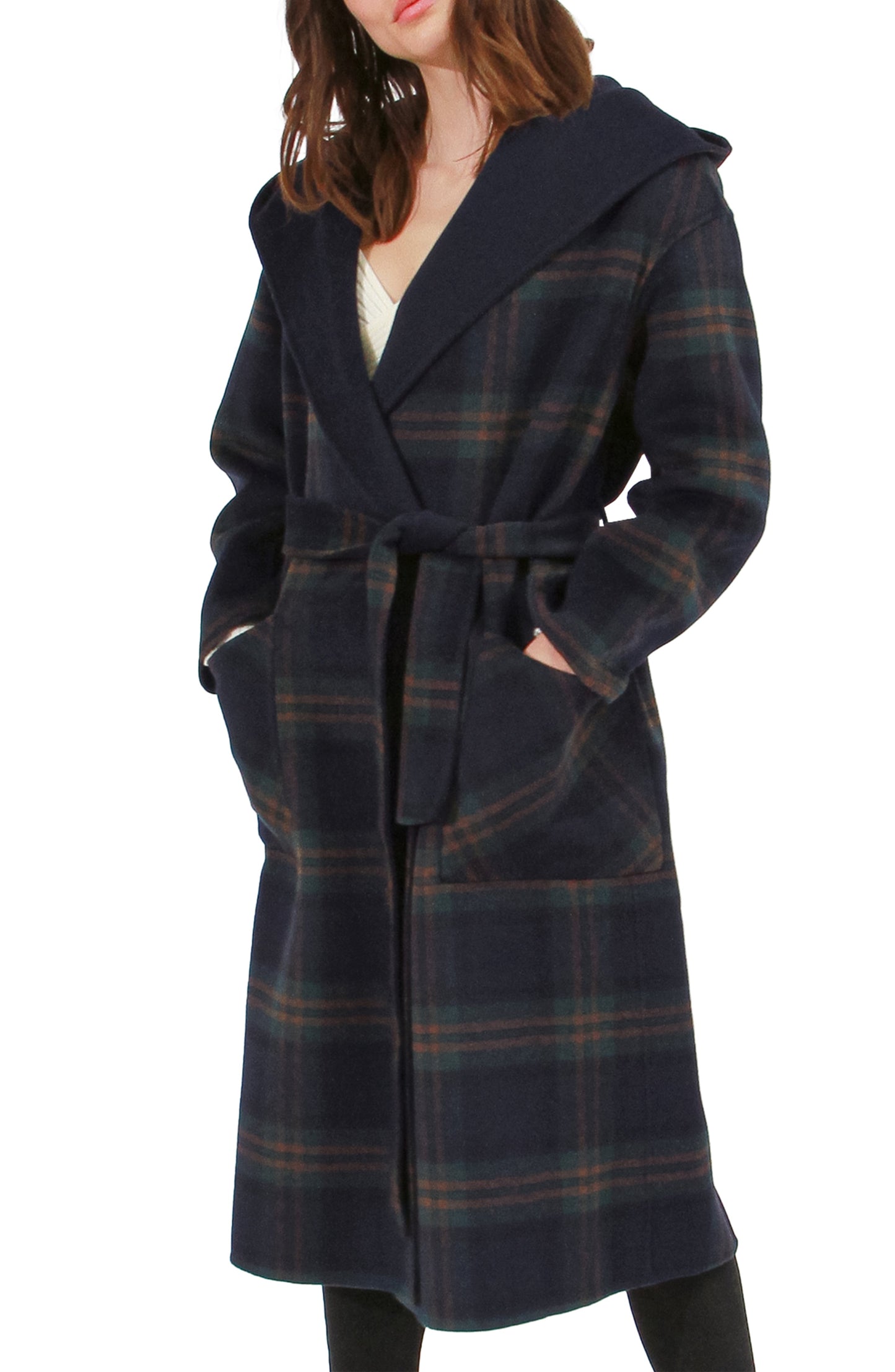 Arcadia Wool Blend Oversided Coat with Hood - French Navy