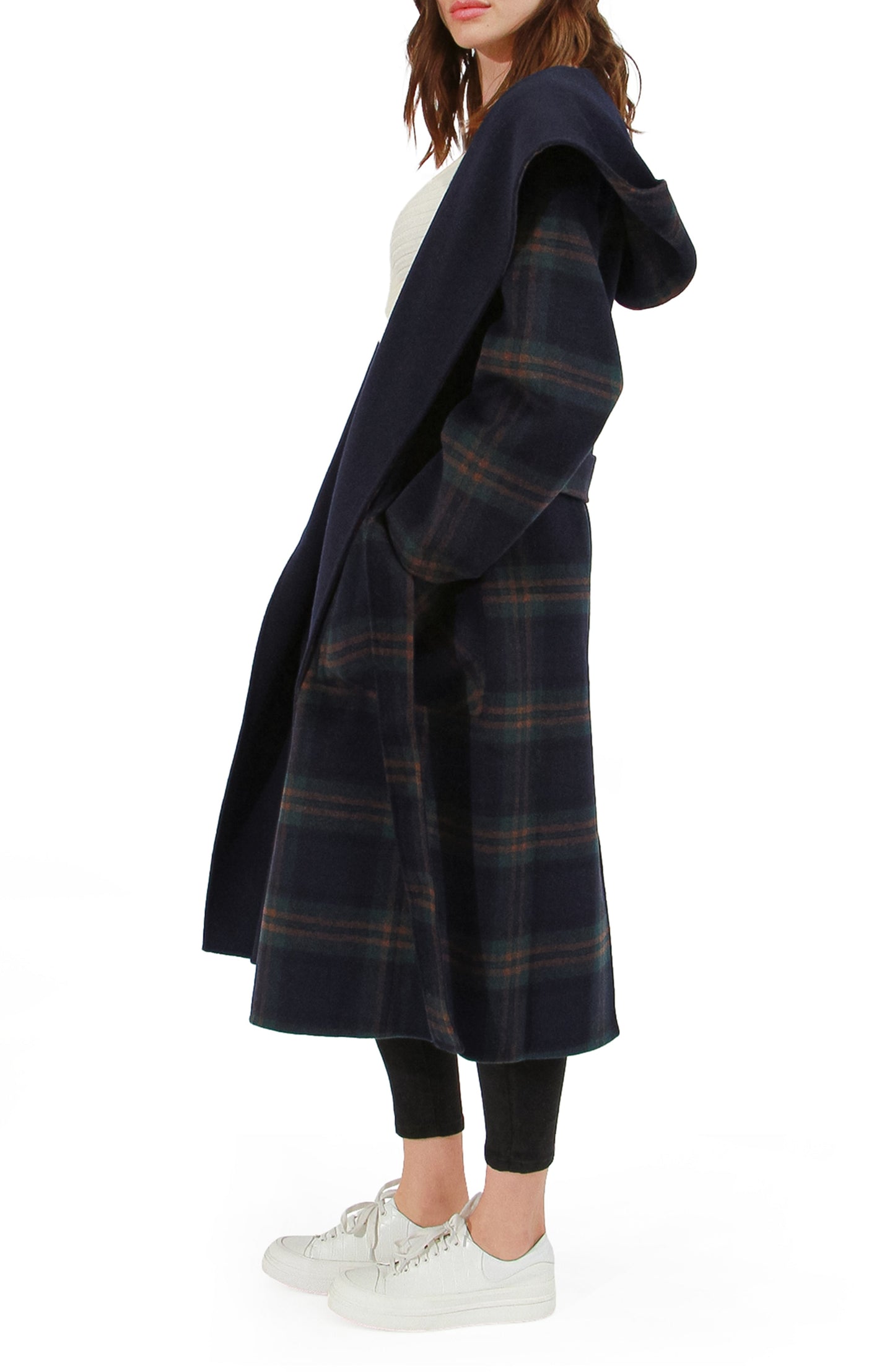 Arcadia Wool Blend Oversided Coat with Hood - French Navy