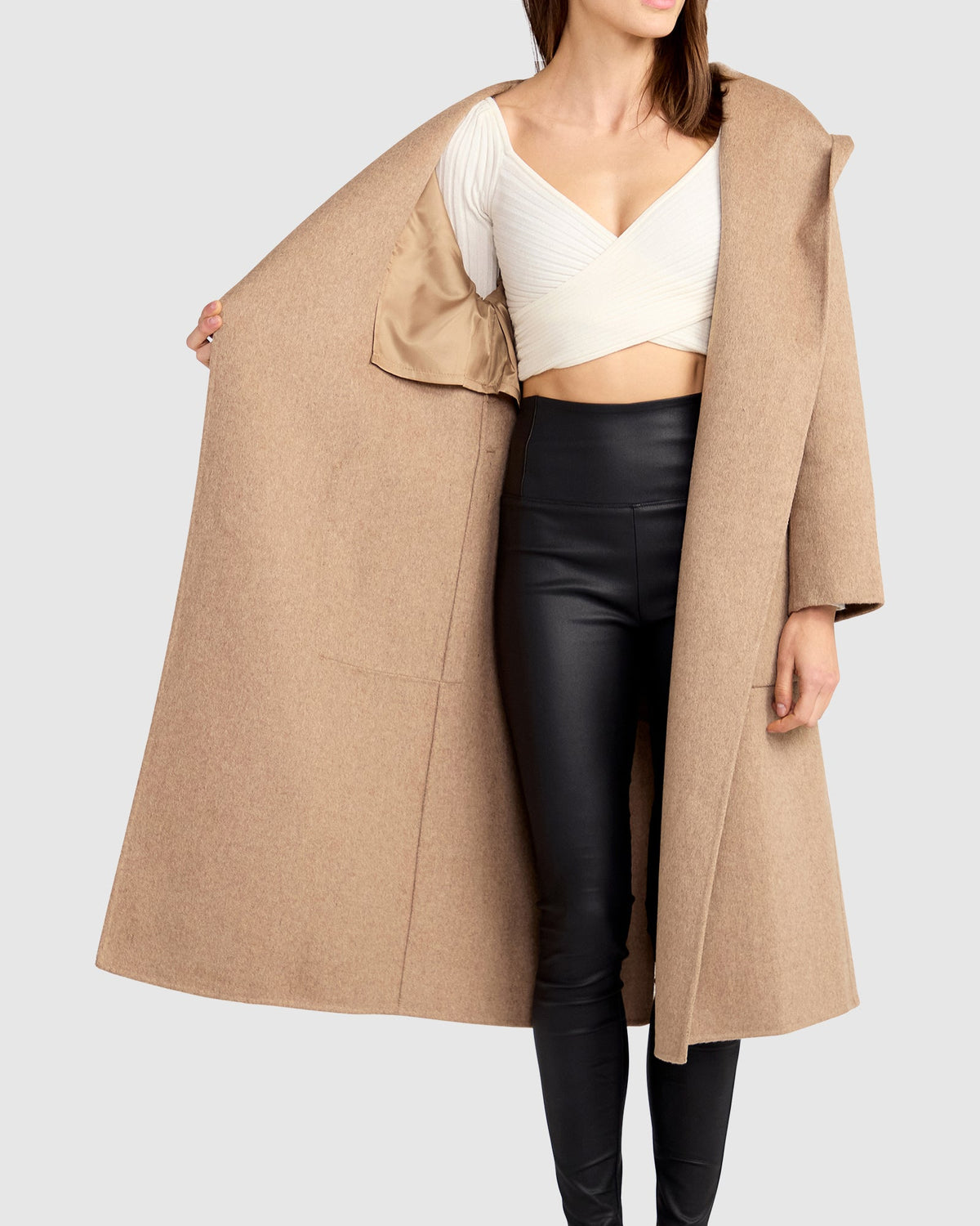 Arcadia Wool Blend Oversided Coat with Hood - Oat