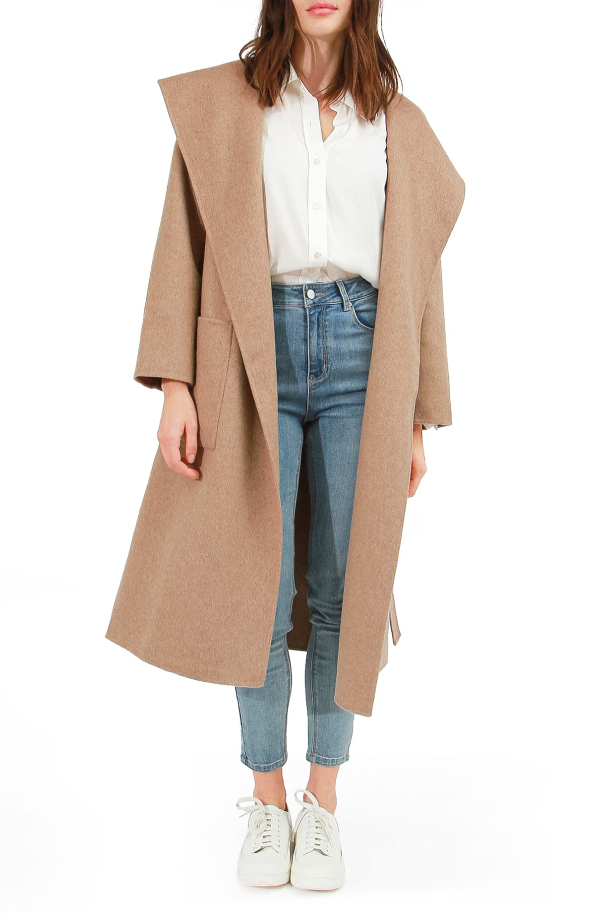 Arcadia Wool Blend Oversided Coat with Hood - Oat