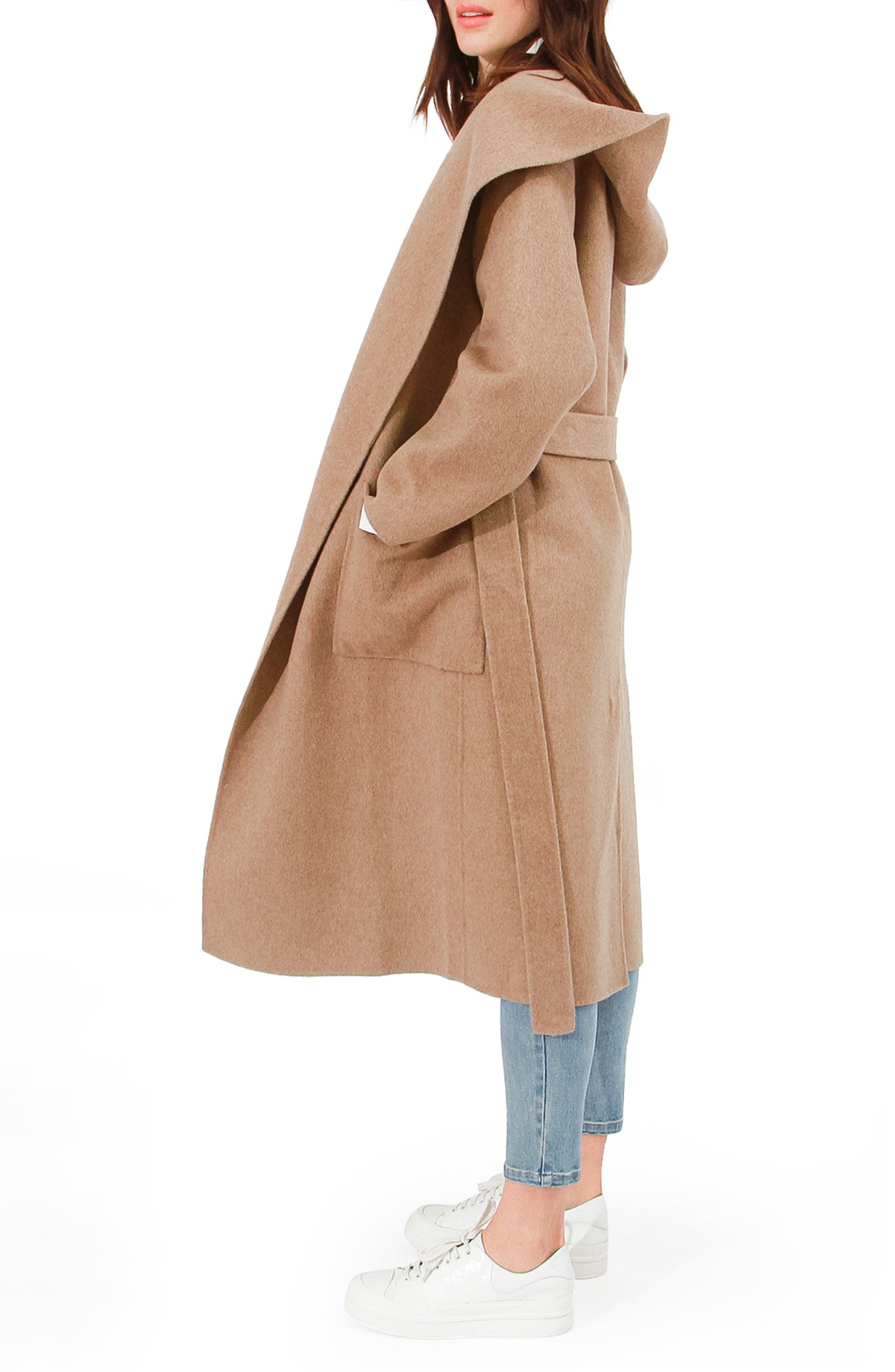 Arcadia Wool Blend Oversided Coat with Hood - Oat