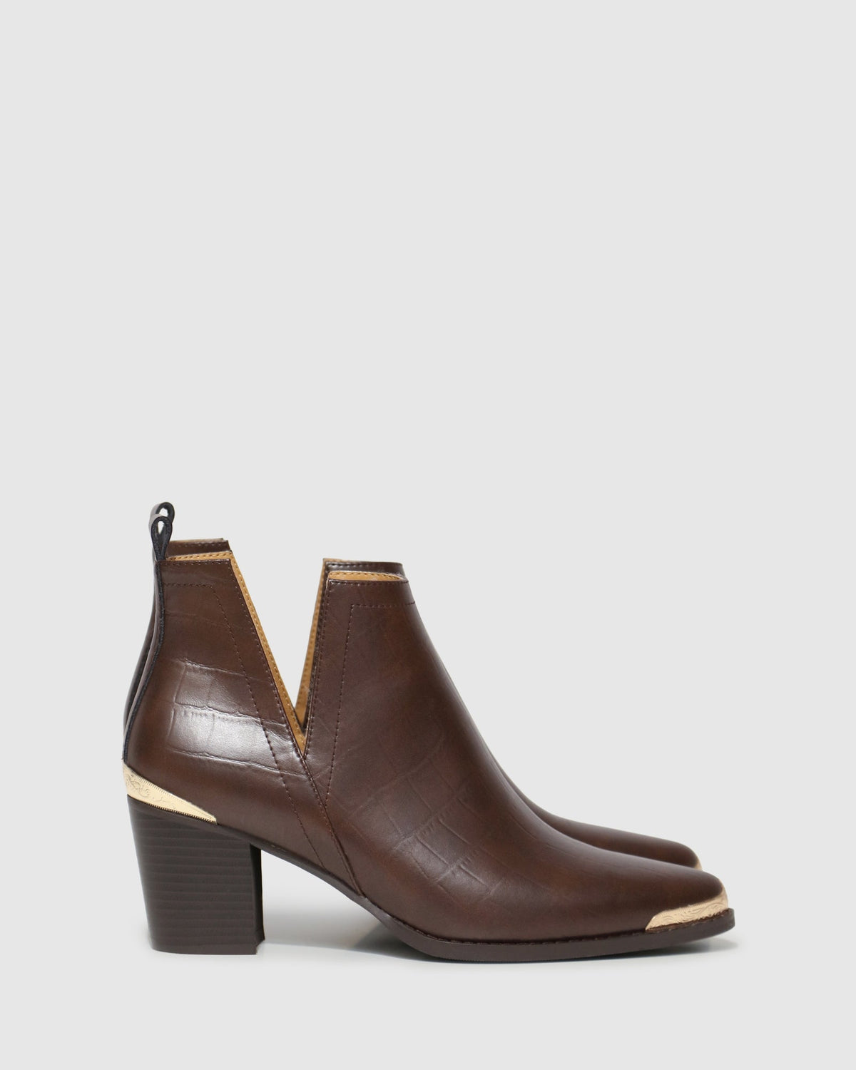 Chocolate Austin Croc Embossed Ankle Boot - front view