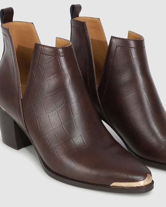 Chocolate Austin Croc Embossed Ankle Boot - alternate view