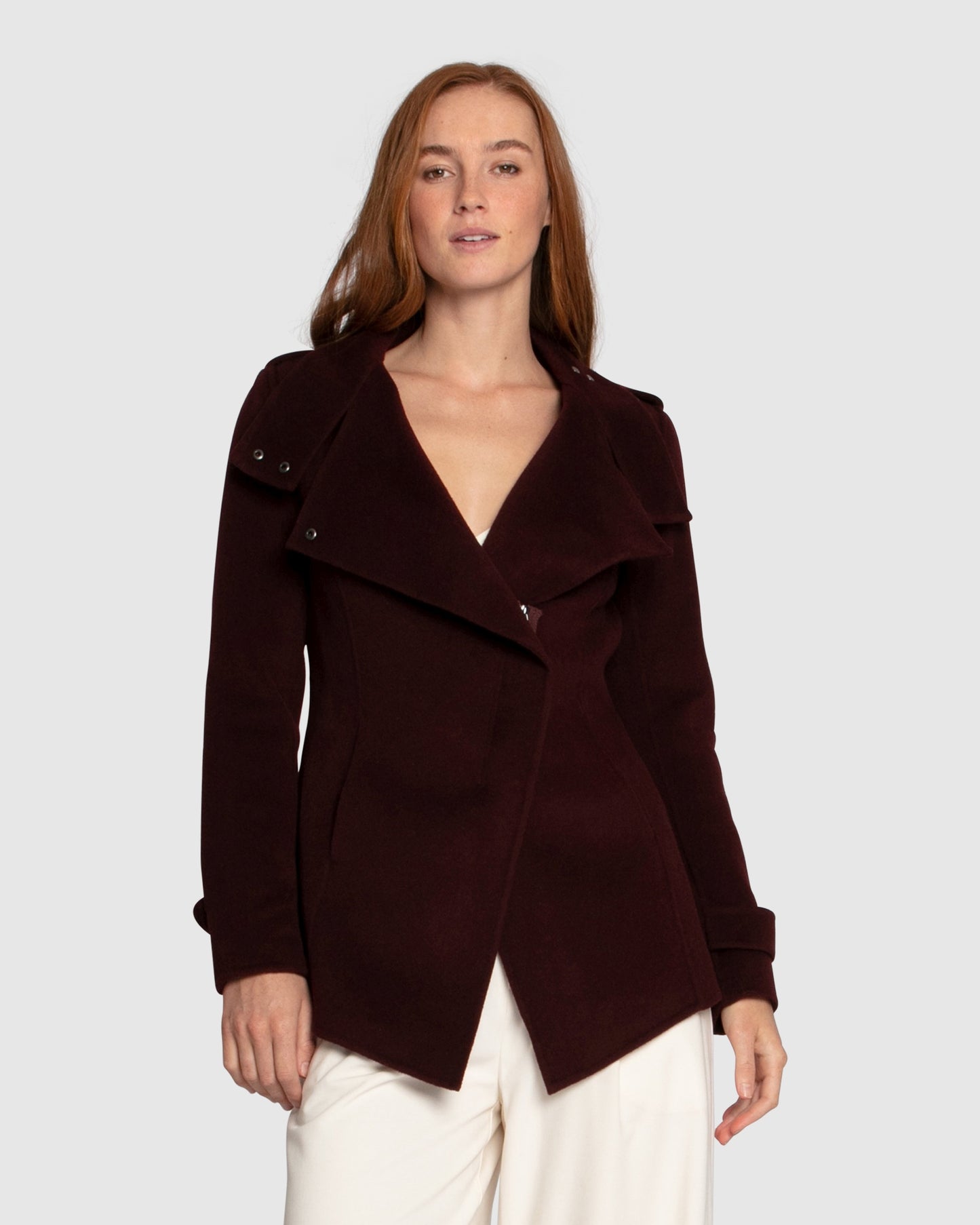 Bad Girl Wool Blend Moto Coat - Burgundy