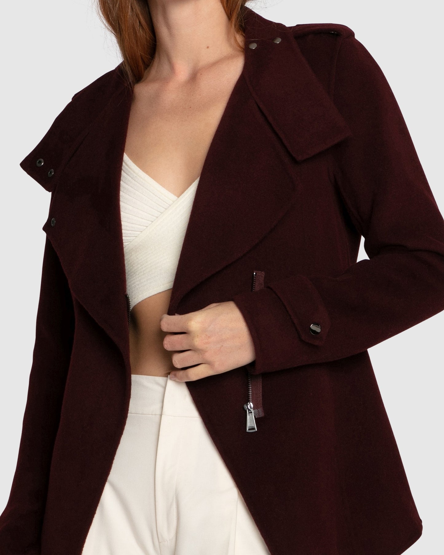 Bad Girl Wool Blend Moto Coat - Burgundy