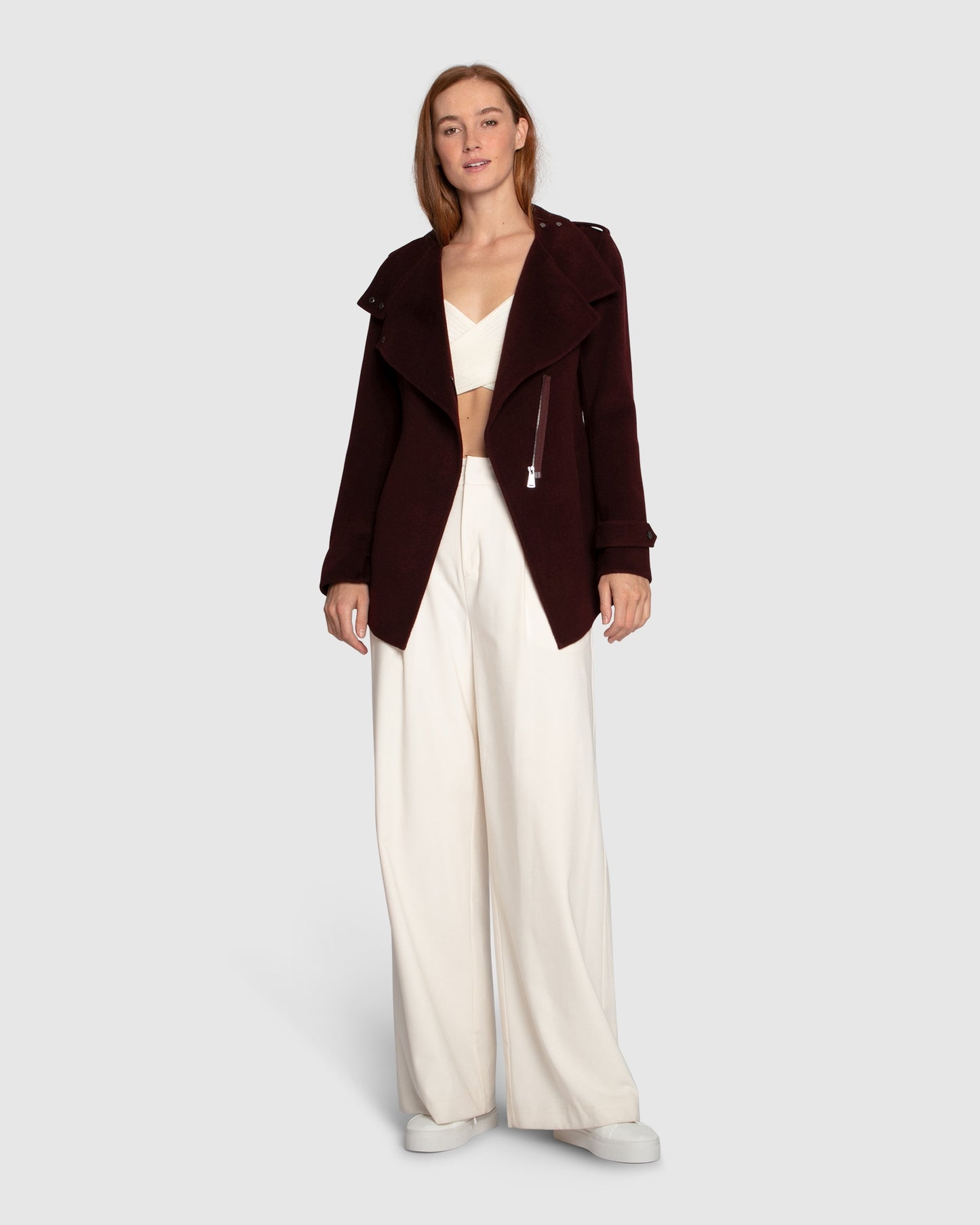 Bad Girl Wool Blend Moto Coat - Burgundy