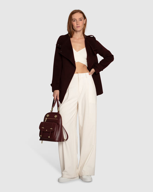 Bad Girl Wool Blend Moto Coat - Burgundy