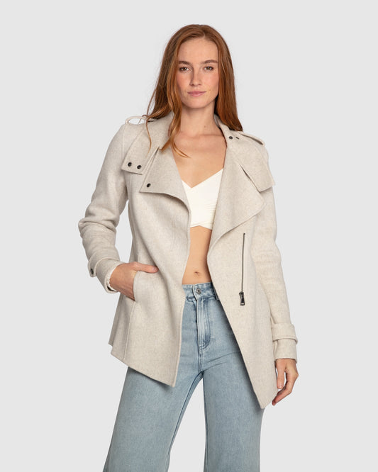 Bad Girl Wool Blend Moto Coat - Oat Marle