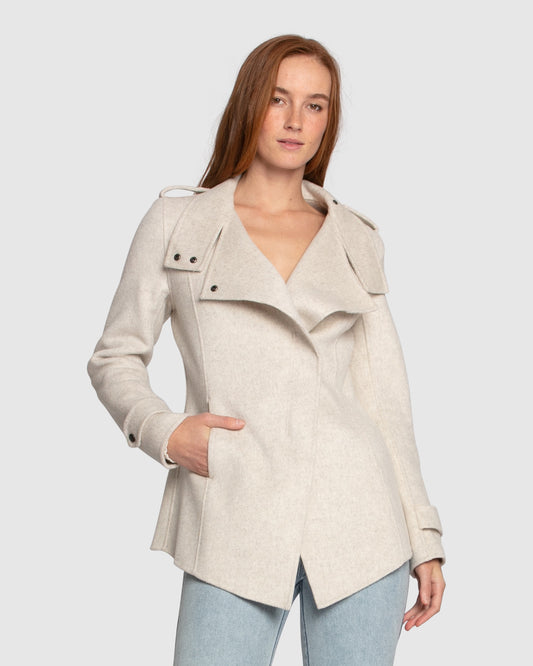 Bad Girl Wool Blend Moto Coat - Oat Marle