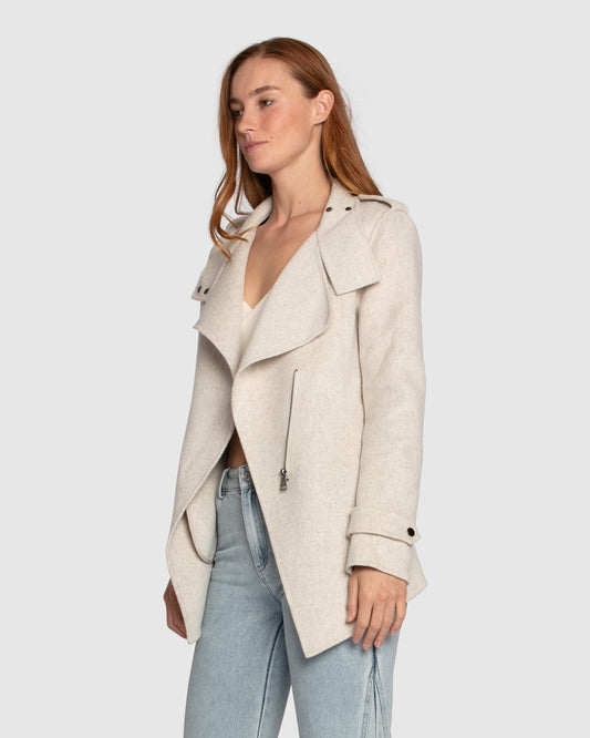 Bad Girl Wool Blend Moto Coat - Oat Marle