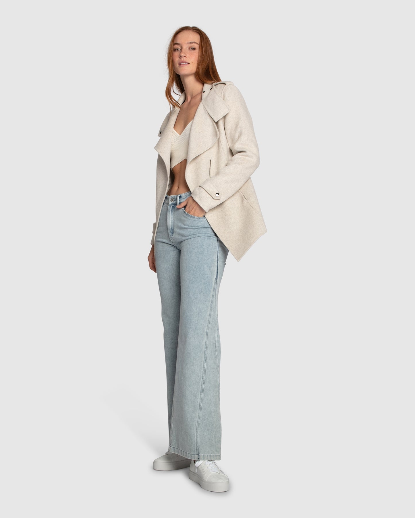 Bad Girl Wool Blend Moto Coat - Oat Marle