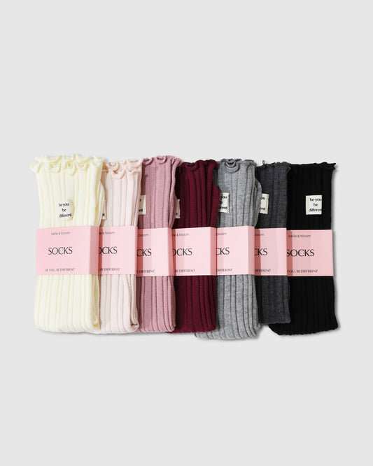 Mixed Beloved 7 Pack Socks with ribbed texture - front view