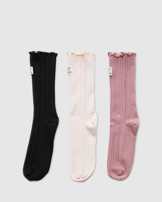Black & Pink Beloved 3 Pack Socks with ribbed texture - alternate view