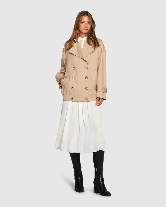Tan Weekend Trench Bomber Jacket with elasticated hem - alternate view
